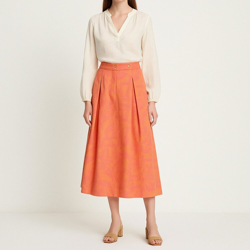 VTG Christian Dior || Women's Jacquard Midi Pleated Pocket Dress Vibrant Sz 6